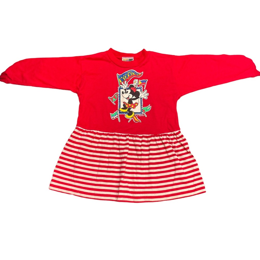 DISNEY GIRLS SIZE 3X LONG SLEEVE DRESS RED W/ WHITE STRIPES
